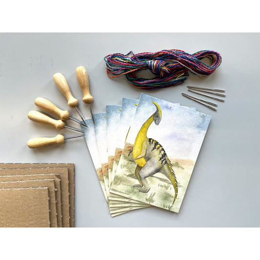 Prick-Stick Set für 5 Personen: Karten gestalten "Dinos gelb"