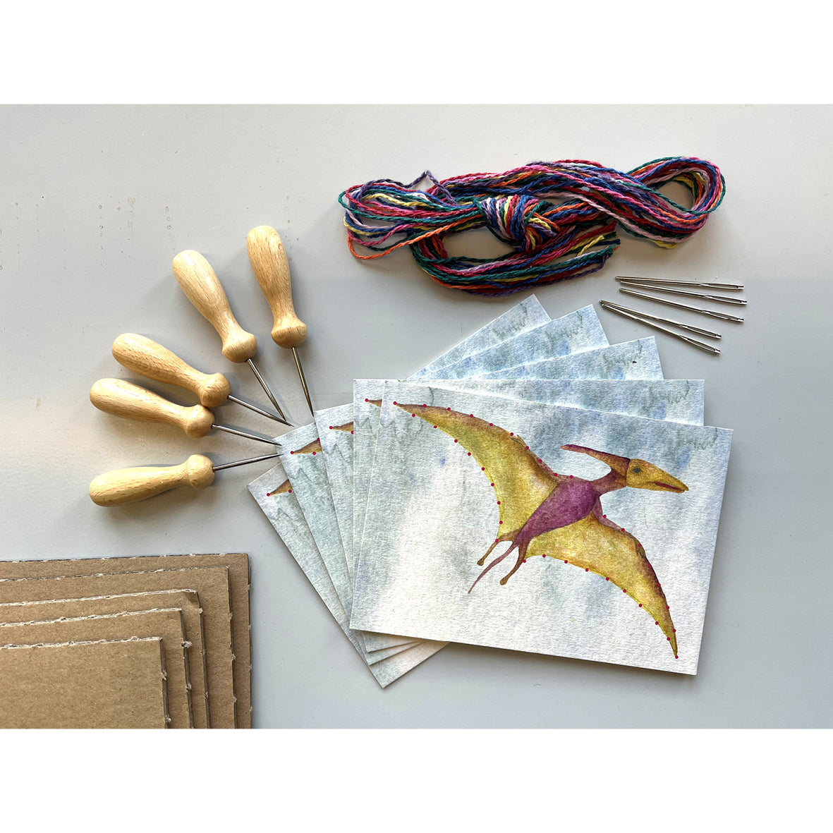 Prick-Stick Set für 5 Personen: Karten gestalten "Dinos fliegend"