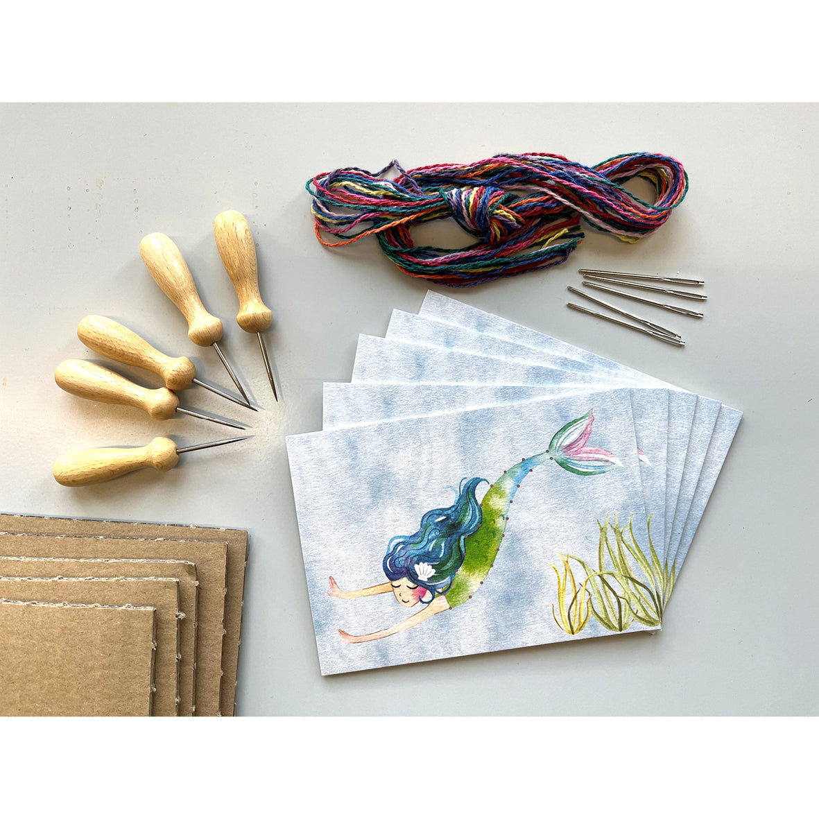 Prick-Stick Set für 5 Personen: Karten gestalten "Meerjungfrau"