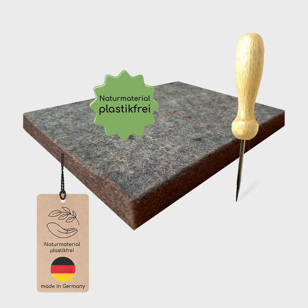1 plastikfreier Wollfilz und 1 Prickelnadel
