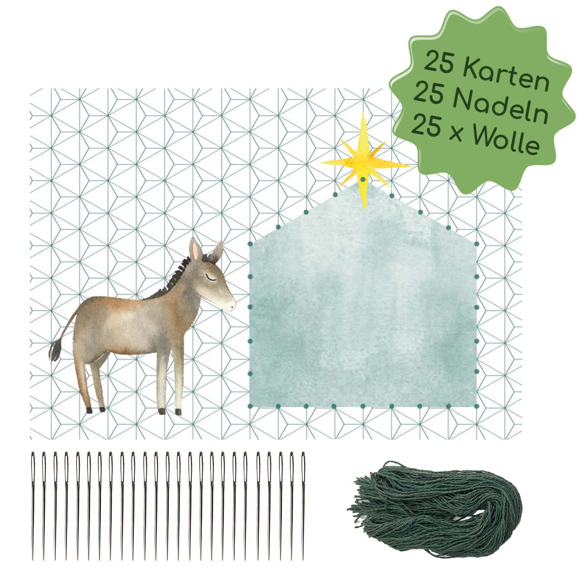 Prickeln und Sticken "Esel" - Weihnachtskarten gestalten für 25 Personen