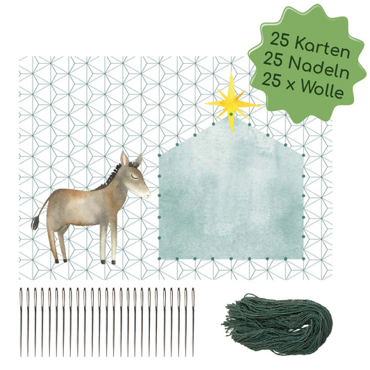 Prickeln und Sticken "Esel" - Weihnachtskarten gestalten für 25 Personen
