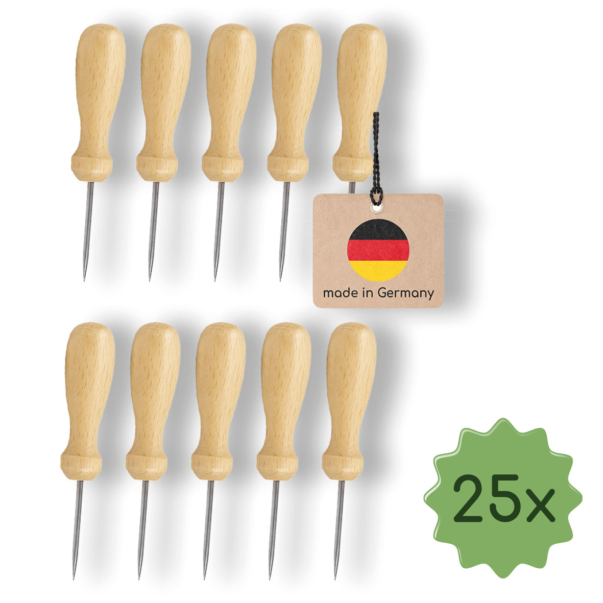 25 Prickelnadeln, ergonomischer Holzgriff