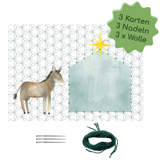 Prickeln und Sticken "Esel" Weihnachtskarten gestalten 3 Ergänzungssets
