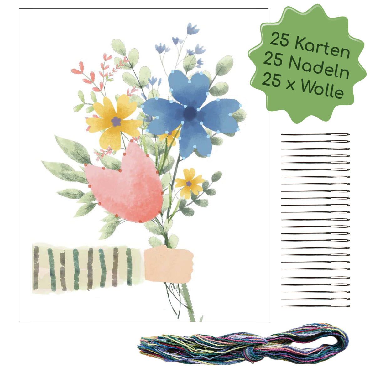 Prick-Stick Set für 25 Personen: Karten gestalten "Blumen"