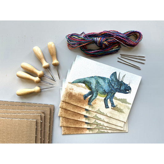 Prick-Stick Set für 5 Personen: Karten gestalten "Dinos blau"