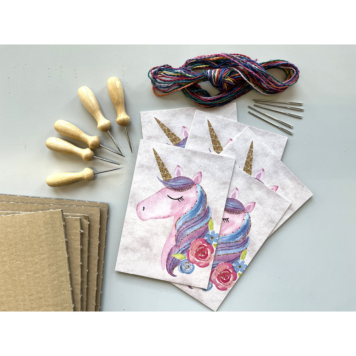 Prick-Stick Set für 5 Personen: Karten gestalten "Einhorn"