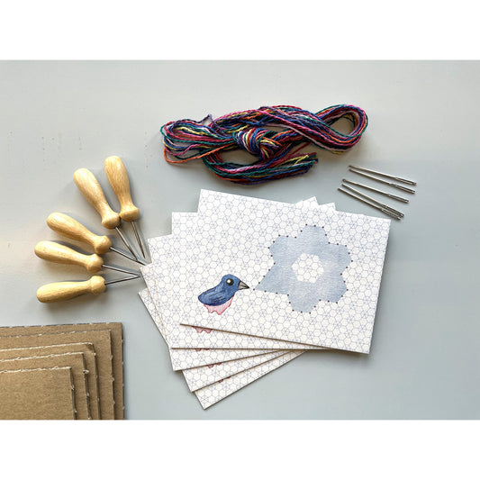 Prick-Stick Set für 5 Personen: Karten gestalten "Vogel"